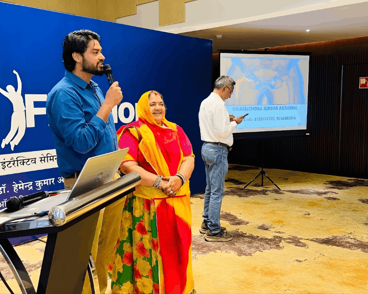 Patient testimonial at a public seminar